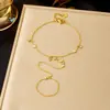 Moda Coreana Moda Diaria Simple Anillo de Cadena con Incrustaciones de Diamantes Pulsera Cadena de Mano Integrada de Acero Inoxidable
