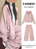 Conjunto Deportivo de Ante Rosa para Mujer, Sudadera de Principios de Primavera y Pantalones de Pierna Ancha Conjunto de Dos Piezas, Atuendo Completo Estilo Coreano para Primavera