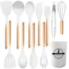 Juego de Utensilios de Cocina Antiadherentes de Silicona Cucharón para Sopa Espátula Juego de 12 Piezas Espátulas Cucharas Raspadores con Mango de Acero Inoxidable Hogar