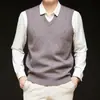 Chaleco de punto para hombre transfronterizo, ropa de negocios casual para hombre, 6% lana, otoño e invierno, color liso, patrón jacquard, cuello en V, suéter sin mangas