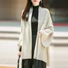 Cárdigan de punto de lana pura para mujer, manga larga, color liso, sin botones, corte holgado, talla grande, abrigo cálido, nuevo estilo otoño/invierno, moderno