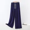 Pantalones de Modal para Dormir con Cordón, Pantalones Rectos para Mujer, Pantalones de Pierna Ancha de Cintura Alta, Pantalones Largos Sueltos Finos, Pantalones para Casa, Pantalones Elásticos de Baile