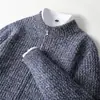 26 Suéter Espesso 100% Lã Outono/Inverno para Homens, Cardigã com Zíper e Gola Alta, Jaqueta Versátil de Caimento Solto, Camada Base de Caxemira para Negócios