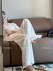 Calça Reta de Algodão e Linho Branca com Cordão Estilo Old Money para Mulheres, Novo Modelo Verão 2026, Toque de Luxo, Caimento Solto, Calça Wide-Leg Casual Versátil
