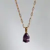 Colar Dazan Pedra Colorida Moda Transfronteiriça Europeia e Americana Retrô Simples Titânio Aço Banhado a Ouro 18K Zircônia Grande Pedra de Nascimento