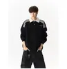 Sudadera con capucha de estilo colegial a rayas americanas para hombre, marca de moda trendy, ajuste relajado, atuendo juvenil versátil, manga larga, otoño