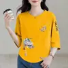 Comercio Exterior Transfronterizo Mamá de Comercio Exterior Estilo Antiguo Estilo Chino Camiseta de Siete Mangas Manga Media Camisa Base Suelta para Mujer