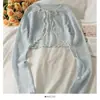 Cardigã com Cadarço, Roupa com Proteção Solar, Alças de Xale Femininas, Blusa de Seda Gelada com Manga Longa, Peça Externa Curta de Chiffon