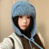 Chapéu Lei Feng Quente e à Prova de Frio para Mulheres, Chapéu Espesso com Forro de Lã para Outono e Inverno, Proteção para Orelhas, Chapéu de Lã Tricotado, Balaclava