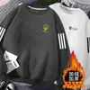 Nova Camiseta de Manga Longa com Gola Redonda Outono/Inverno 2025, Moletom Espesso Versátil da Moda com Forro de Lã, Camiseta Básica Masculina