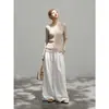Suave top de punto acanalado con cuello en U para mujer, primavera y otoño, tejido de punto de manga larga con lazo en la cintura, imitación de dos piezas con encaje