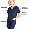 Conjunto de uniforme de trabalho elástico de alta qualidade de secagem rápida com decote em V para homens e mulheres, adequado para médicos, enfermeiros e funcionários de salões de beleza, com múltiplos bolsos