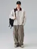 Nueva Chaqueta Holgada de Moda para Hombre para Primavera y Otoño Calle Alta Americana Versátil Cremallera Dobladillo Elástico Chaqueta de Mezclilla