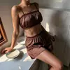 Bata de Pijama Larga de Satén de Acetato Elástico de Seda Agradable para la Piel Bata de Baño Bata de Mañana Ropa para el Hogar con Capa Interior Juego de Tres Piezas