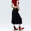Jeans Anchos Retro Americano Azul Oscuro para Mujer, Pantalones Trendy Nuevos de Primavera y Verano de Cintura Alta Sueltos Rectos de Longitud Media