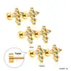 Pendientes de botón cruzados de joyería transfronteriza con diamantes, pendientes de moda y compactos, pendientes de botón redondos con cierre de rosca de acero inoxidable chapado en oro para mujer