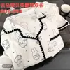Pijama longo de manga comprida com blocos de cor e borda em concha para mulheres, primavera e outono, com gola de lapela, design de abertura frontal, tecido de algodão com estampa de nuvens e conjunto de duas peças