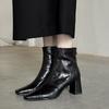 Botas Han Feng elegantes de piel de oveja con tacón alto y textura fina para mujer, otoño e invierno 2024, botines de piel con tacón grueso y cabeza cuadrada pequeña para mujer
