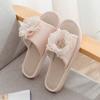Pantuflas de Lino para Mujer Primavera y Verano Nuevo Estilo Hogar Interior Piso de Madera Cuatro Estaciones Algodón y Lino Pantuflas Sandalias de Flores a la Moda