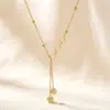 Colar circular oco de aço titânio com pingente de franja de zircônia branca círculo romano corrente clavicular