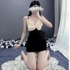 Lingerie sexy de alça feminina estilo desejo puro costura de cor contrastante pijama decote V profundo tentação doce e picante alça 2348