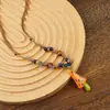 Collar Largo de Cuerda Trenzada con Cuentas de Cerámica Bohemia Coloridas y Estrella de Mar para Mujer, Estilo Étnico Retro