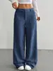 Comercio Exterior Europeo y Americano Amazon Transfronterizo Ropa Casual para Mujer con Bolsillos Delanteros y Traseros Holgados Color Sólido Bolsillos Pantalones de Pierna Ancha Largos Casual