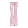 Estilo Chica Dulce Millennial Y2K Ajustado Cremallera Capucha Deshilachada Top Ajustado Pantalones de Campana Estampado de Dibujos Animados Pedrería Vintage