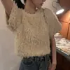 En stock: Top corto de estilo coreano, chic y acogedor, con textura afelpada y cuello redondo, perfecto para usar en capas y crear un look elegante y cálido. 19903