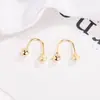 Aretes de Hueso de Oreja, Pendientes de Tornillo en Forma de U de Estilo Minimalista para Mujer, Diseño Único de Perla Redonda Doble Cabeza Mate, Elegante Tendencia en Línea