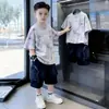 Ropa para niños, conjunto de outfit de verano para niños, nueva colección de verano 2027, estilo deportivo, camiseta fina de manga corta para niños mayores, moderno y genial