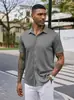 Camisa social masculina casual de manga curta, com botões, elasticidade em quatro direções, sem amassar, para uso transfronteiriço, camisa formal de verão, elástica, não precisa passar