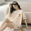 Verano Nuevo Estilo 2026 Manga Corta Estilo Coreano Conjunto de Shorts para Pijama de Mujer Dibujos Animados Talla Grande Holgado Color de Contraste Ropa para el Hogar
