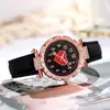 1 pieza - Reloj de cuarzo de moda para mujer con esfera en forma de corazón de pedrería y correa de cuero para mujer