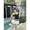 Senhora [Rayon 4 Cores] Camiseta de Manga Curta Falsa de Duas Peças para Mulheres Verão Tamanho Grande Emagrecedor Doce e Picante Top