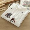 Camisa de Algodón de Doble Capa de Otoño 2024 para Mujer, Holgada, con Flores Bordadas, Versátil, Artística, de Algodón Puro Suave