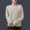 Cárdigan de Punto Amarillo Redondo de Manga Larga Estilo Francés para Mujer, Hecho de Lana, Cachemira y Seda, con Acabado Cepillado, Top Base Otoño 2026