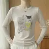 Nuevo Top Juvenil Casual Holgado Estilo Coreano Cuello Redondo Manga Larga Estampado de Gato de Dibujos Animados Primavera/Verano 2026