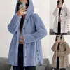 2025 AliExpress Wish eBay Outono/Inverno Europeu e Americano Feminino Cor Sólida Manga Longa com Capuz Solto Casaco de Lã