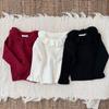 Suéter Base de Punto Redondo con Cuello de Volantes de Doble Capa Estilo Ins para Niñas, Suéter de Punto Base de Alta Elasticidad para Bebé Niña