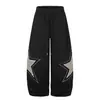 Fornecimento Direto da Fábrica Calça de Moletom com Bordado de Patch de Estrela Xadrez Americano Barra Curva Masculina Feminina Marca Tendência Street Dance Calça de Perna Larga Solta