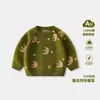 Suéter de punto jacquard con luna creciente vintage para niños, nuevo estilo otoño e invierno, suéter de algodón puro para niños y niñas, top suave y amigable con la piel para bebés