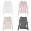 Novo suéter de tricô casual com decote V ombro a ombro, caimento justo, para mulheres, outono e inverno, blusa de tricô de manga longa, branco, tamanho único