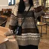 Suéter de Gola Redonda Vintage Japonês Feminino Outono e Inverno 2023 Jaqueta Tricotada Coreana Solta de Manga Longa