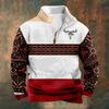 2023 Cross-border Novo Retro Impresso Casual Moda Masculina Camisa Manga Longa Gola Meio Zíper Suéter