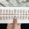 Uñas Postizas Blancas Estilo Francés con Purpurina Gruesa, Ojo de Gato Degradado, Uñas Pre-Hechas Clásicas Rosadas Degradadas con Purpurina, Cortas Cónicas