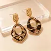 Estilo Lujo Ligero Europeo y Americano Color Café Estampado de Leopardo Placa de Acetato Geométrico Retro Meilade Personalidad Moda Temperamento Sentido de Alta Gama Pendientes