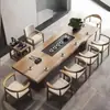 Conjunto de mesa de chá e cadeiras feito de madeira maciça, bandeja de chá moderna com estação de preparo de chá integrada, mesa de chá kung fu simples para a sala de estar, tudo em madeira maciça