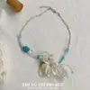 Colar de Flores Bordado Rosa-Verde Fresco e Delicado para Mulheres, Gargantilha de Temperamento Gentil Estilo Floresta, Corrente de Clavícula Fashion Doce e de Luxo Leve