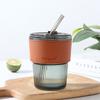 Celebridad de Internet con Tapa, Vaso de Bambú con Rayas Verticales, Vaso con Popote de Aspecto Elegante, Logotipo Personalizado, Estuche de Cuero, Taza de Regalo para Café de Oficina